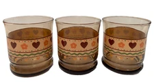 Set of 3 Vintage Libbey Hearts & Flowers Design Juice Glasses, MCM Retro Decor