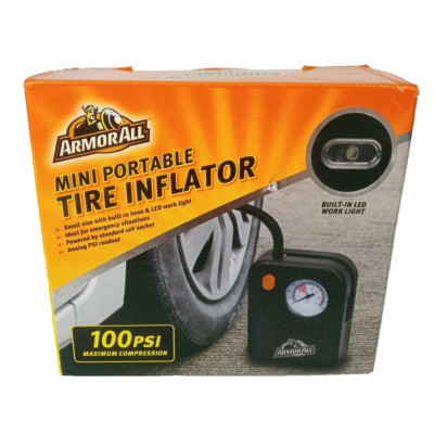 Armor All Mini Portable Tire Inflator 100PSI Built-In Hose Air Compressor