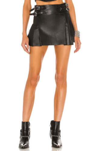 DUNDAS x REVOLVE Pleated Leather Skirt in Black Size Small