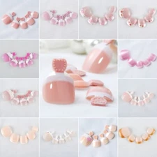 24pcs French False Nails Summer Artificial Floral Press On Toe Nail Art Tips