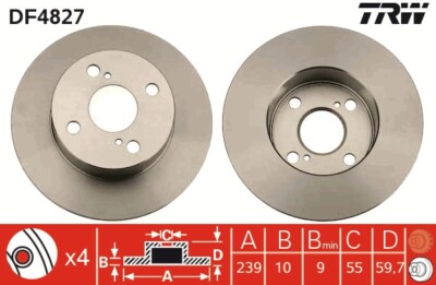 2 x TRW DF4827 Bremsscheibe für TOYOTA