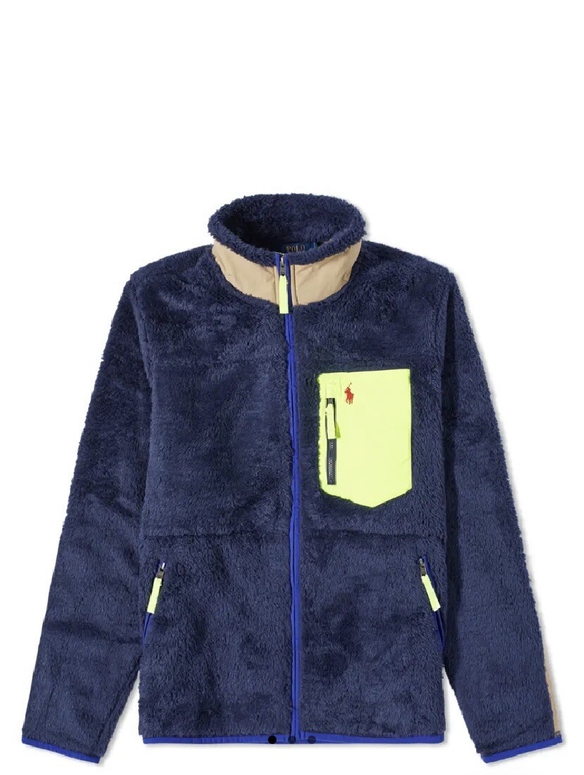 Polo Ralph Lauren Pile Sherpa Giacca Ibrida Pony Navy Zip Intera Da Uomo Taglia Small