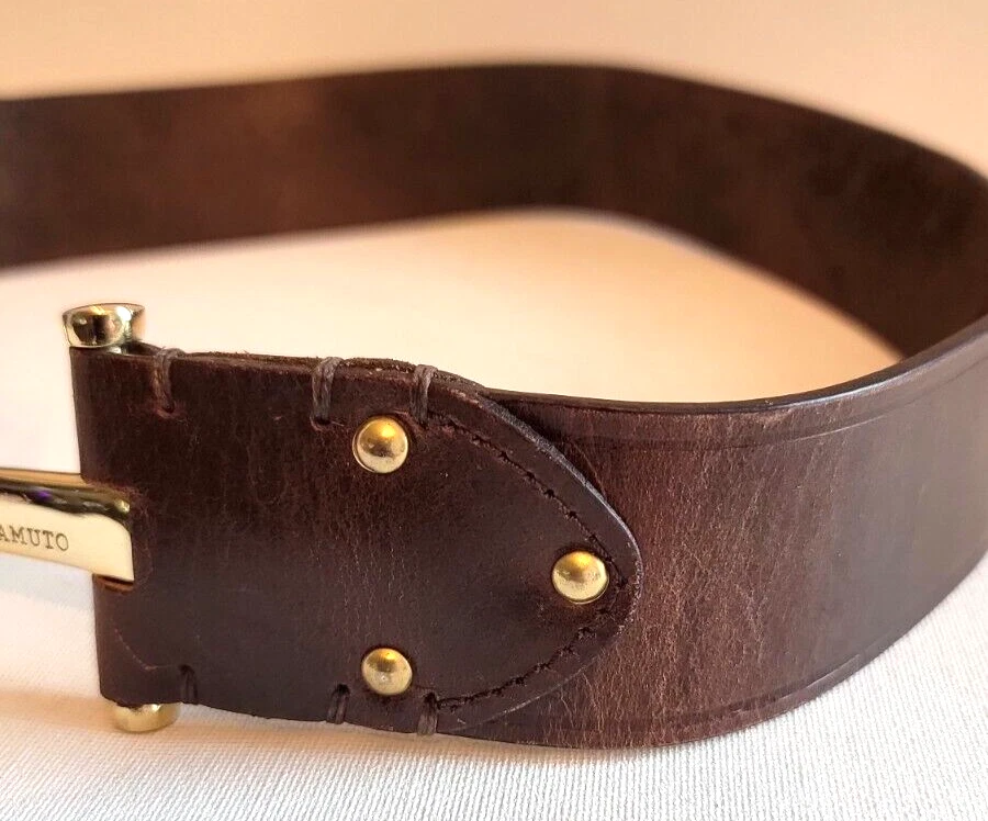 Cinturón Mujer Diseñador Vince Camuto Marrón Cuero Genuino Latón Cierre Estilo Talla M Foto 3 de 4