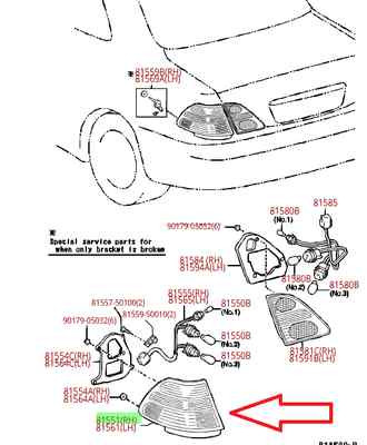 LEXUS OEM FACTORY PASSENGER REAR OUTER TAIL LAMP LENS 2001-2003