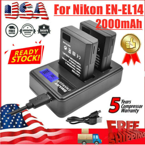 EN-EL14 EN-EL14a Battery & LCD Dual Charger For Nikon D3300 D3200 D5100 D5500 KK