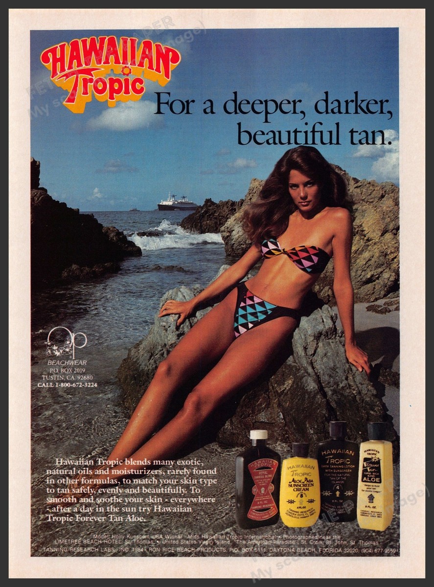 Hawaiian Tropic 1980s Print Advertisement 1984 Tan Skin Bikini