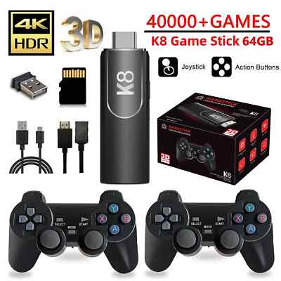 Built-in 64GB 40000+ Video Games 4K HDMI Game Stick Console Wireless Gamepad ZW