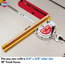 3/4 x 3/8” Slot Miter Gauge w/ Track Fence for Precision Angle Cutting Table-Saw