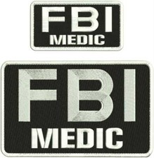 F B I MEDIC EMBROIDERY PATCH 6X10 NAD 3X6  HOOK ON BACK BLK/white