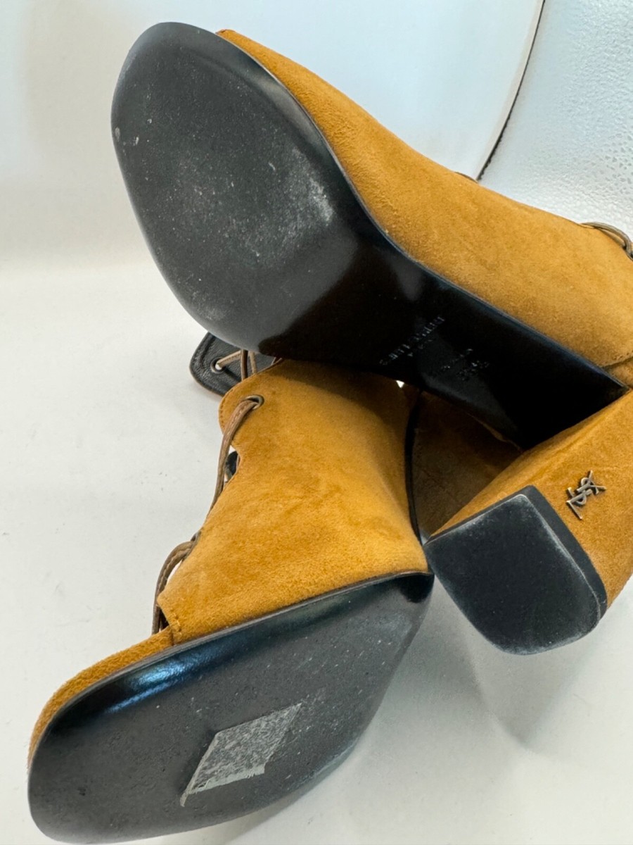 YSL Saint Laurent Paris Cassandre Suede Tan Brown Camel Lace Up