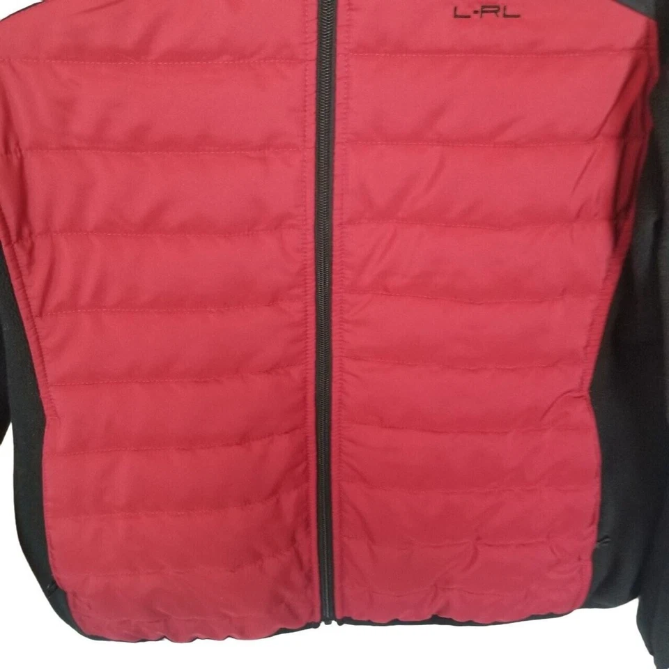 Jaqueta Ralph Lauren ativa com zíper jaqueta acolchoada feminina L vermelha preta lã - Imagem 3 de 4