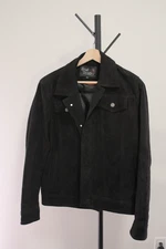 LP-FACON Men’s Black Trucker Suede Leather Jacket Large