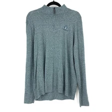 Smartwool 1/4 Zip Mock Neck Sweater Mens Size L Blue Green *Branded Deer Valley