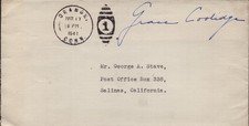 GRACE COOLIDGE - FREE FRANK SIGNED CIRCA 1941