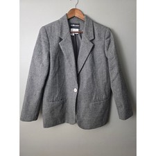 Sag Harbor Petite Gray Wool Blazer Jacket Vintage 12P Single Button Tweed F32000