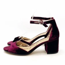 Sam Edelman Susie Velvet Block Heel Ankle Strap Sandals Burgundy Maroon Size 6.5
