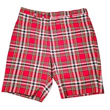 1970s Levi s Sta-Prest Golf Shorts Red Tartan Plaid 35x9 Mod Prep Vintage Retro