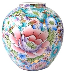Fine Chinese Porcelain Thousand Flowers Gold Leaf Large Ovoid Ginger Jar Vase 9"