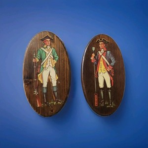Set of 2 VTG 70's Patriot Revolutionary War Soldiers Wood Base Soldier Military