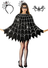 3 Pcs Spider Web Poncho for Women,Spider Web Costume Dress with Headband Mas.