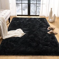 Fluffy Rug for Bedroom, 4x6 Black Area Rugs for Living Room Dorm Shaggy Rug 