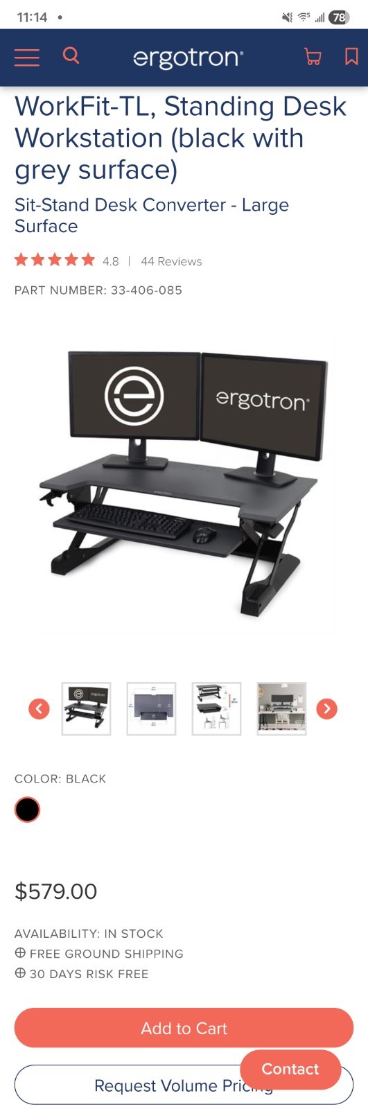 Standing Desk Workstation (black with grey surface)Sit-Stand Desk-image