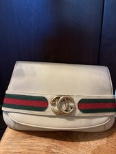 Gucci White Web Stripe Interlocking GG Clutch...