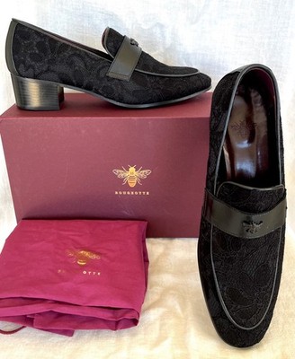 Bougeotte Black Lace Covered Stacked Heel Loafer Shoes Sz 40 New Retailed $795