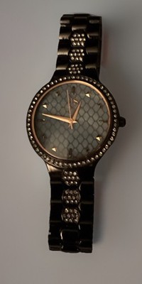 Jessica Simpson Gunmetal Stainless Steel Blue Dial Quartz Diamond Wristwatch