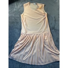 Vintage Donna Neal Peach Drop Waist Pleated Dress Sleeveless Size 16.5 USA Made