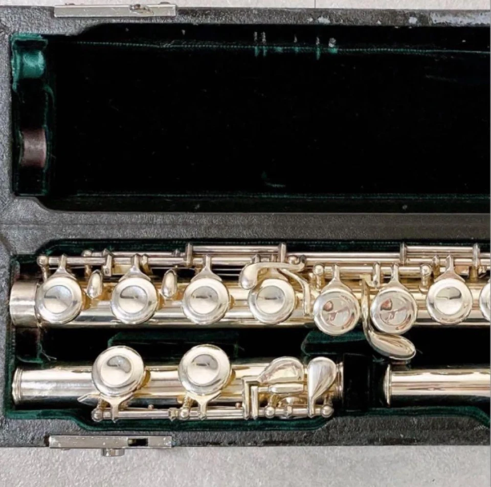 Flauta Pearl PF-661 plata maciza junta de cabeza mecanismo E usado con estuche rígido Foto 3 de 4