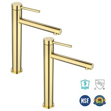 2PCS 8" Tall Gold Bathroom Vessel Sink Faucet One Handle Vanity Tap Closeout