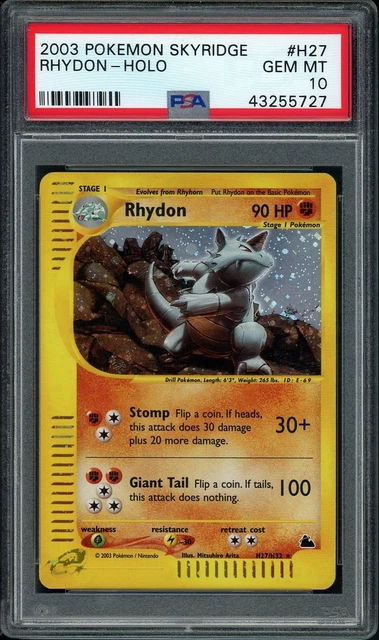 Pokemon Rhydon Skyridge Holo Rare #H27 PSA 10 Gem Mint