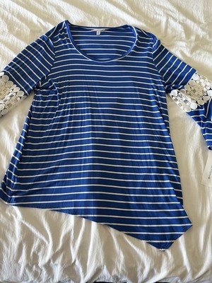 Notations  Blue Striped Women Top/shirt; Size XL; 3/4 Sleeve. USA Made; NWT 
