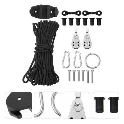 1 Set Kayak Anchor Trolley System Durable Nylon Rope with Cleat and Pulley