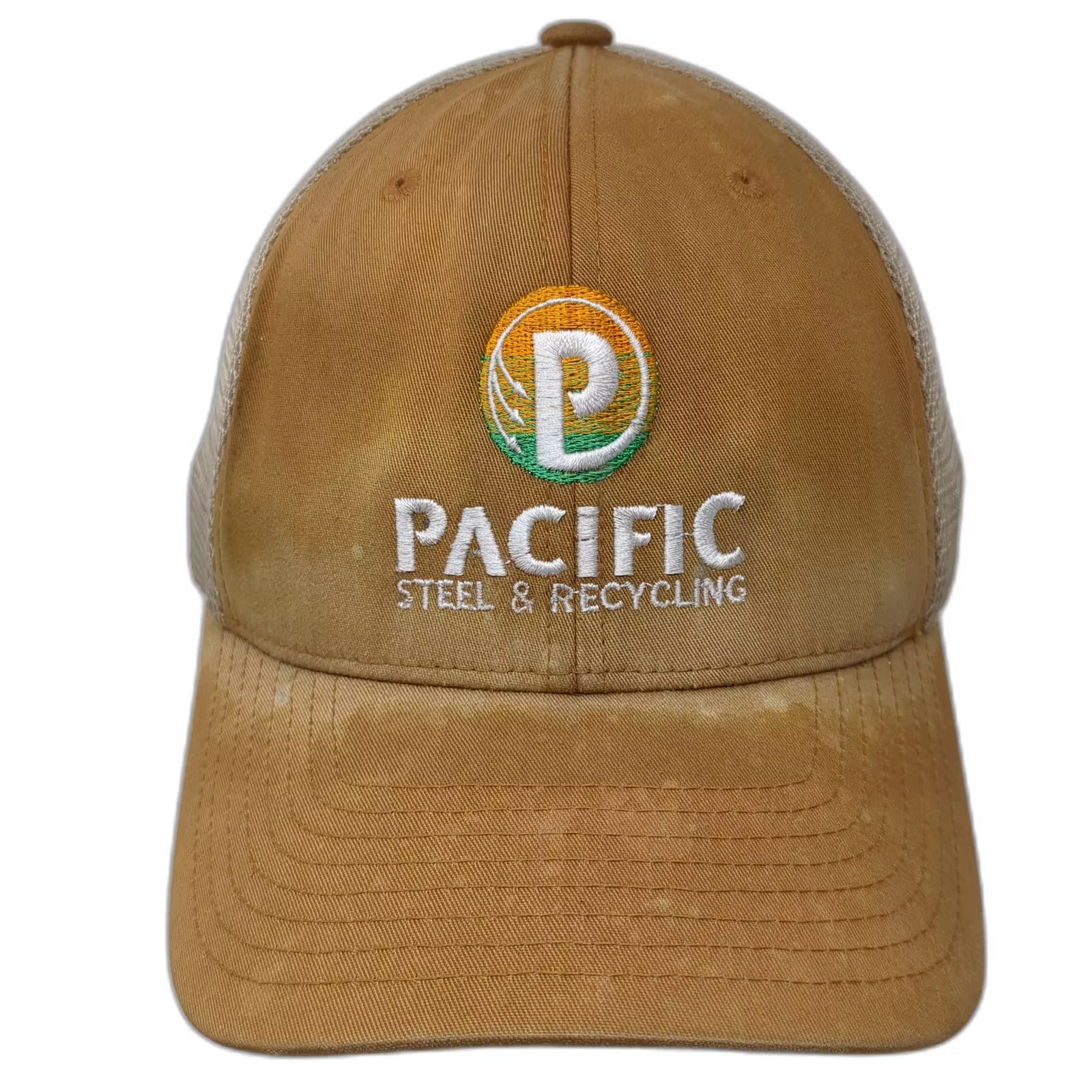 Yupoong Trucker Hat Brown Beige OS Pacific Steel & Recycling Embroidered Logo