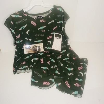 New Womens XL 16-18 3 Pc Pajama set Shirt Shorts Socks Star Wars Baby Yoda