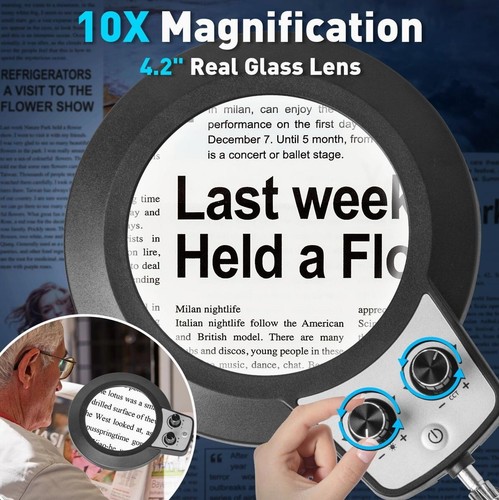 Magnifying Glass Desk Lamp with 10X Swing Arm and Big Clamp Lighted Magnifier - Picture 4 of 10