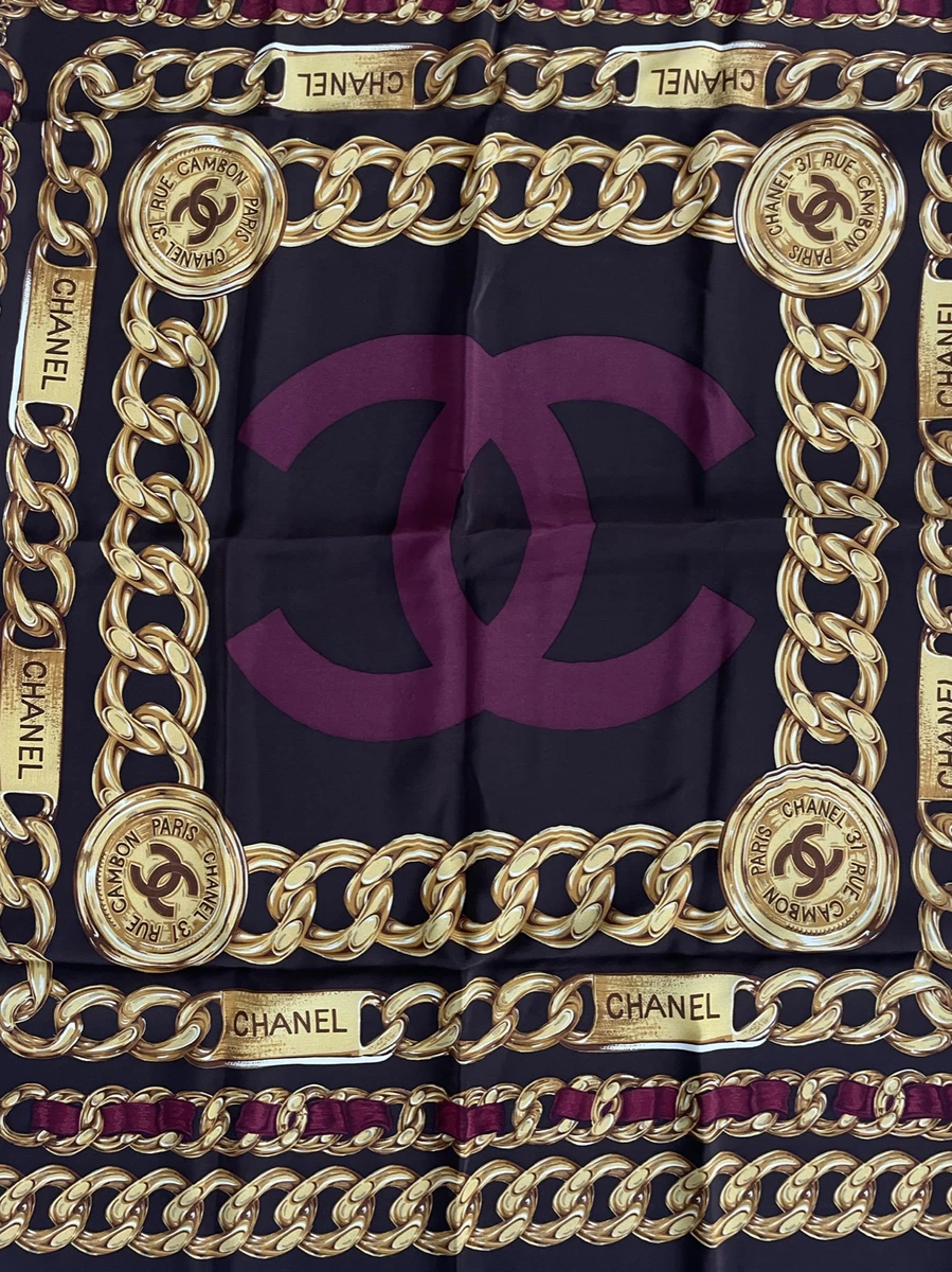 Vintage CHANEL Silk Scarf 31 Rue Cambon Paris Gold Chain Link