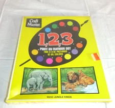NOS Vtg 1971 Craft Master Paint By Number Kit Jungle Kings Elephants Lions
