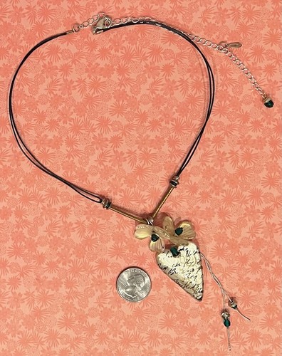 Vintage Orno Lalo Heart w Flowers & Beads Pendant Necklace - Picture 8 of 9