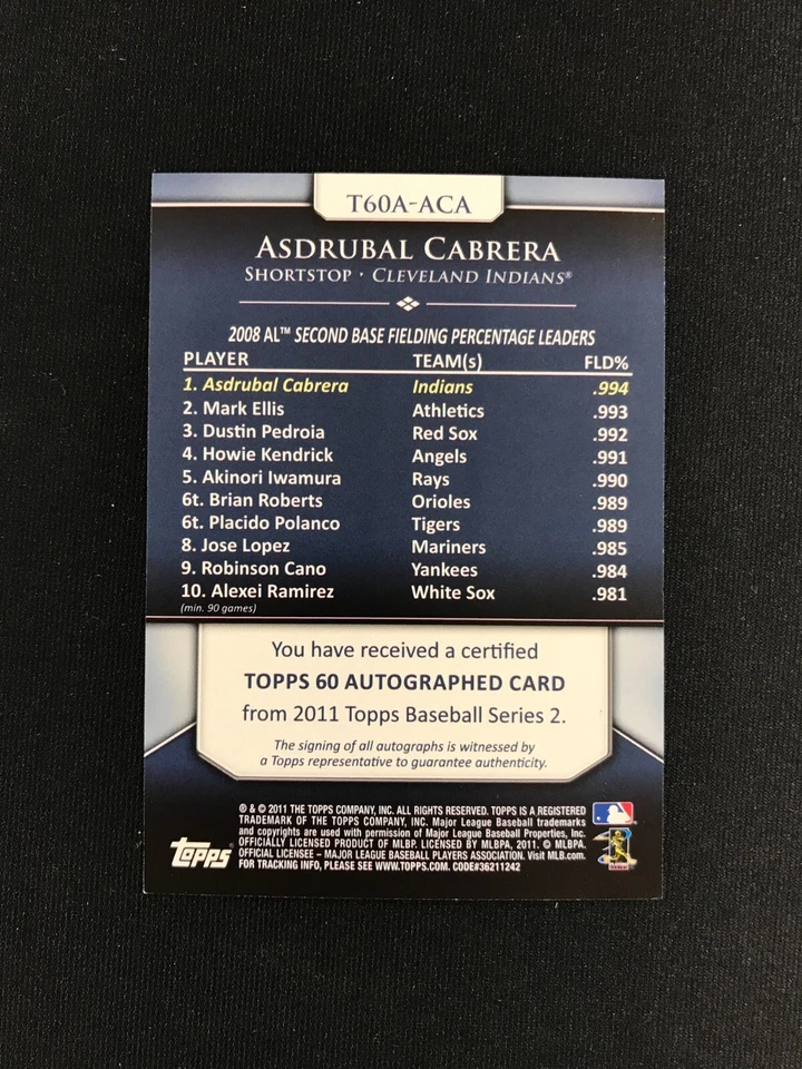 2011 Topps Series 2 Asdrubal Cabrera Autograph #T60A-ACA Topps 60 Cleveland - Image 2 of 2