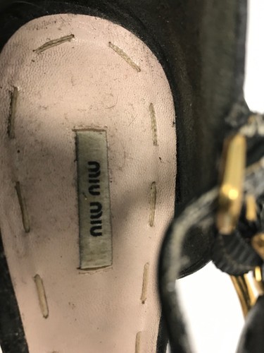 Miu Miu Crackled Patent Leather Gold Studs Strappy Heel Sandals Size 39 - Picture 11 of 11