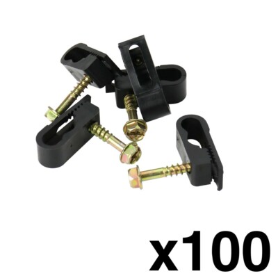 Skywalker Dual Cable Flexible Screw Clips (Screw Depth: 7/8'', Black, 100 Pack)