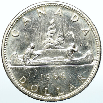外国銀貨　カナダ1D銀貨　1966年 1966 CANADA w UK Queen Elizabeth II Voyagers Genuine Silver Dollar