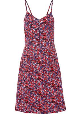 Neu bedrucktes Kleid mit Smok Gr. 36/38 Blau Rot Geblümt Sommerkleid ohne Ärmel