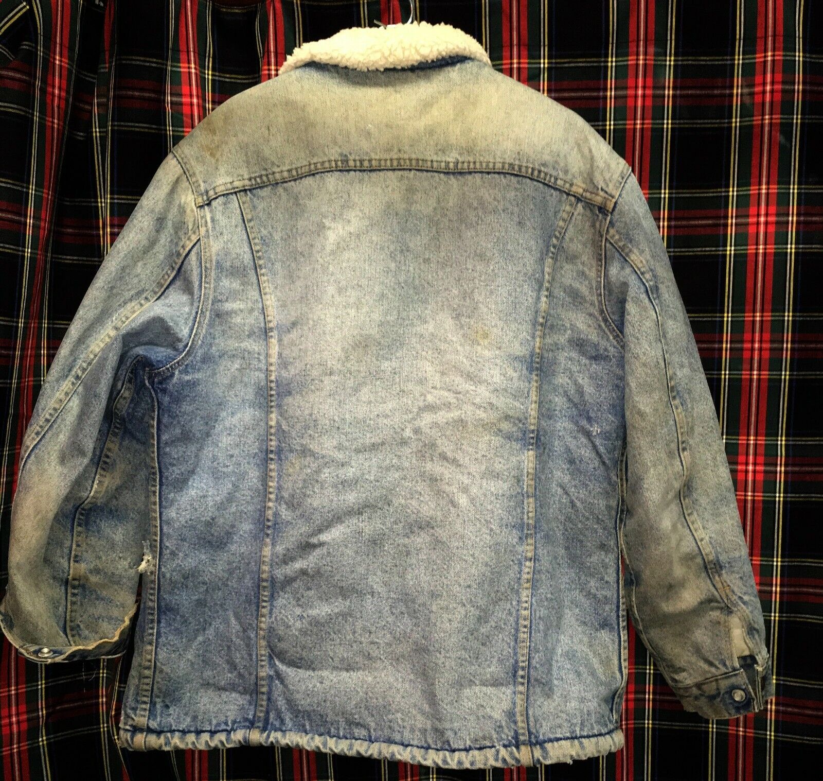 Vintage 70s Levis Long Trucker Sherpa Jacket 44 Orange Tab Cotton Denim US  made