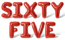 SIXTY FIVE Letter Balloon Banner - 10 Color Options - 65th Birthday Party Decora