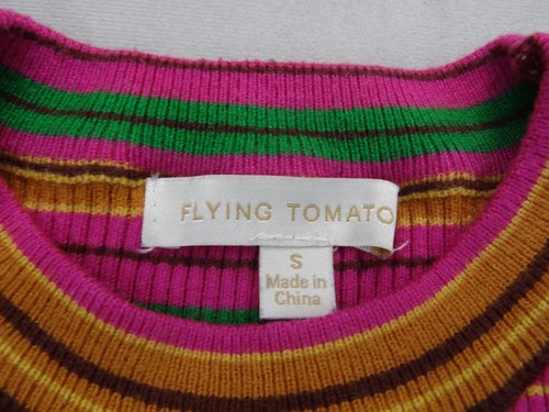 Flying Tomato Striped Top Puffed Shoulders Long Sleeve Crew Neck Girls Size S - Picture 2 of 15