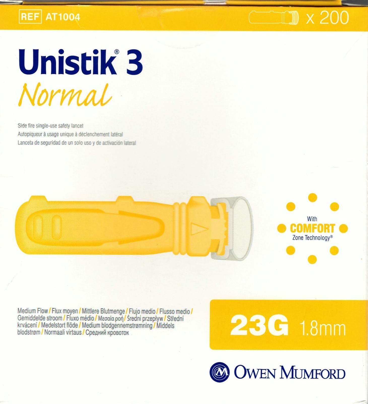 200x Unistik 3 NORMAL Yellow Lancets Blood Glucose Finger Pricker